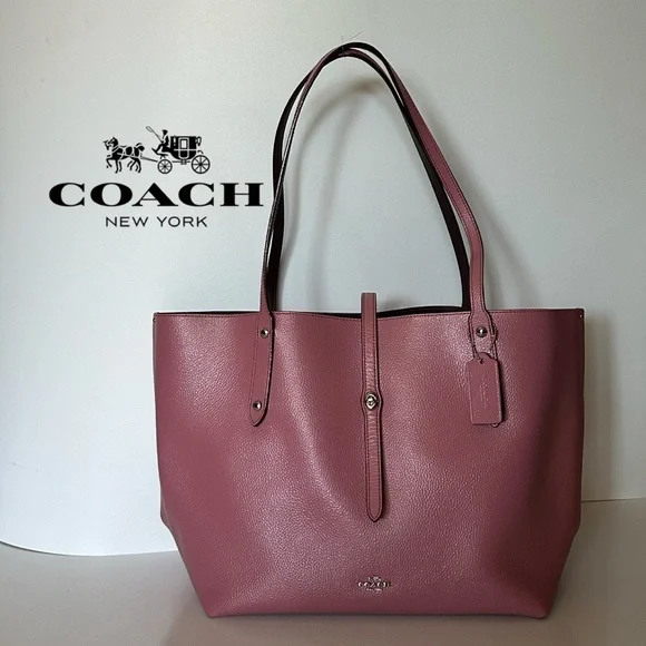 Coach 58850 Market Tote Pebble Leather Glitter Pink Rose Polished Silver Hangbag - Picture 2 of 10